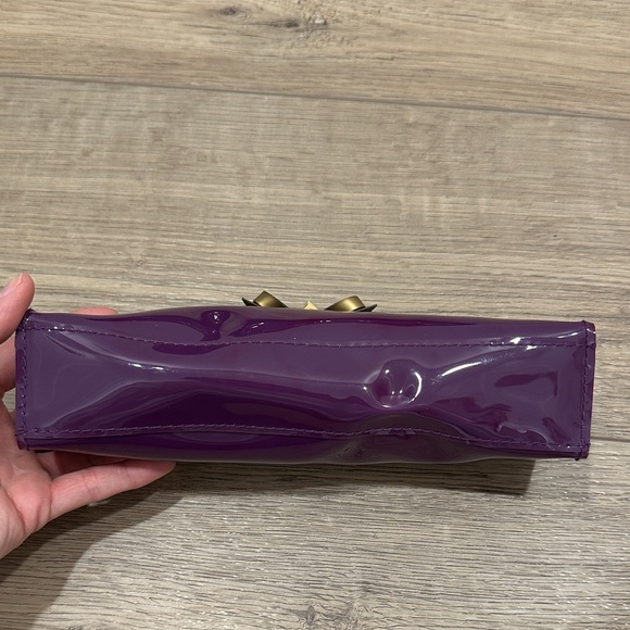 Ted Baker Aker Purple Oxblood pencil case bow patent glossy pouch cosmetic bag - Picture 5 of 8
